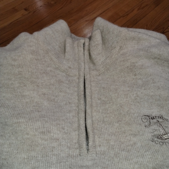 Turnberry Scotland Golf Sweater By Johnstons Of Elgin XL Beige Wool Zip Neck - Picture 6 of 9